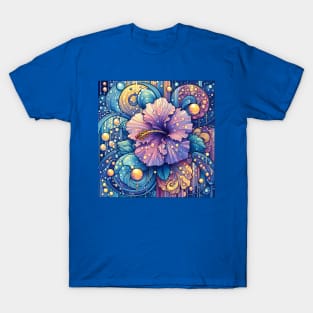 Purple Hibiscus Tropical Flower Art Nouveau Style T-Shirt